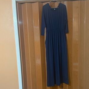 Chic Half Sleeve Navy Maxi Dress